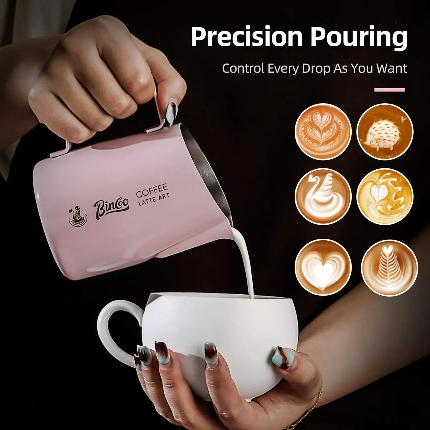 Bincoo Milk Frothing Pitcher with Sharp Spout & Angled Rim 420ml