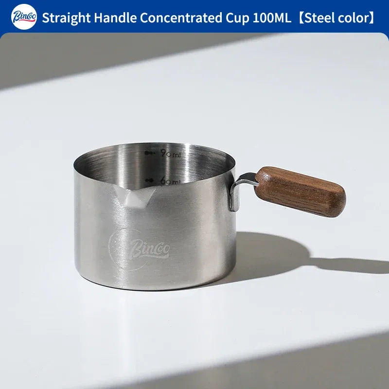 Bincoo Stainless Steel Espresso Measuring Cup With Wood Handle