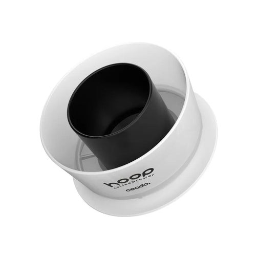 Ceado Hoop Coffee Brewer featuring white outer ring housing with black inner brewing chamber and central spout, displayed in product listing interface showing innovative no-bypass radial infusion brewing technology