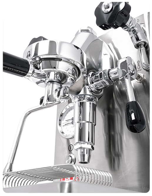 MaraX Stainless steel espresso machine with chrome accents on a white background