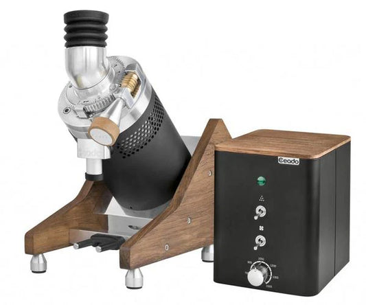 Ceado E37Z Hero variable speed grinder with Z-Hero control station, wood accent base and 83mm DLC burrs