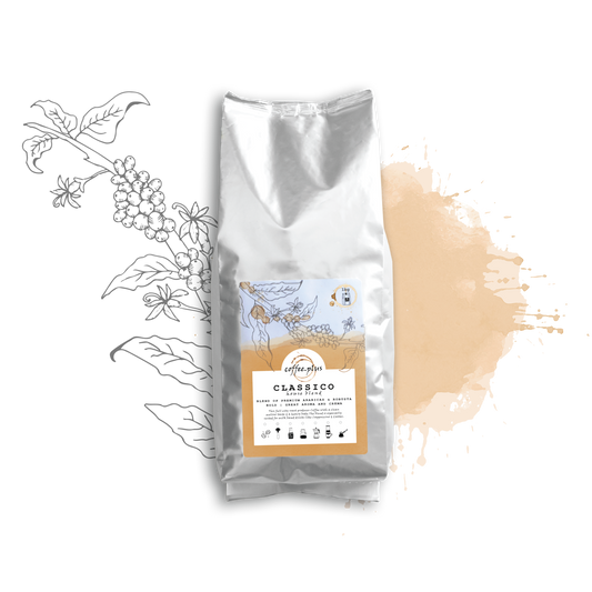 Classico coffee bag with elegant silver packaging and premium classic blend branding