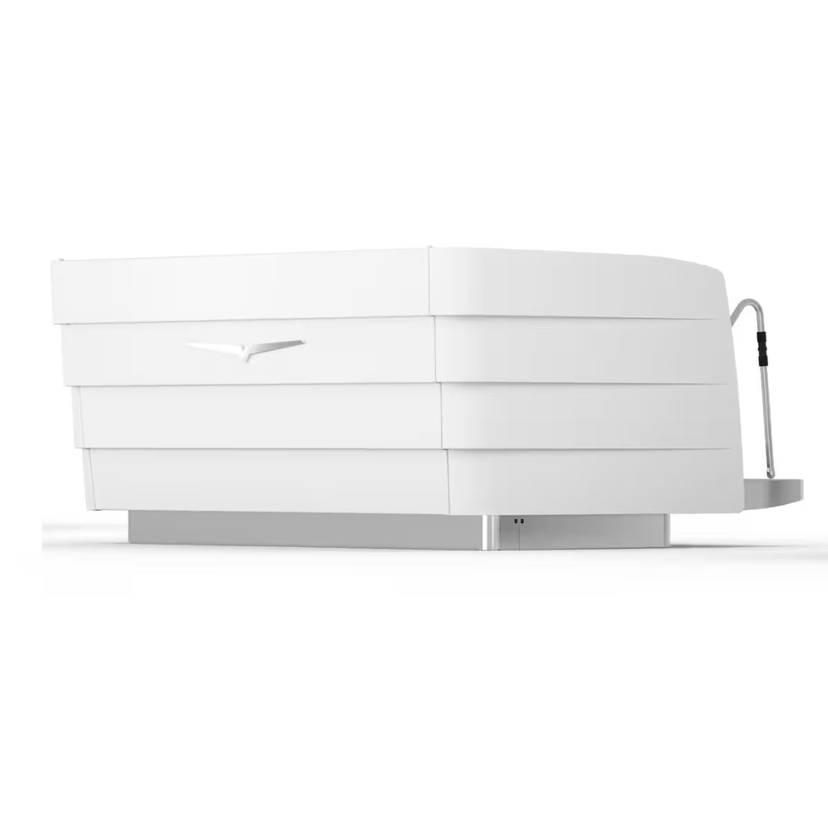 Detail view of Eagle Tempo LED-lit group heads with raised positioning and professional portafilters
