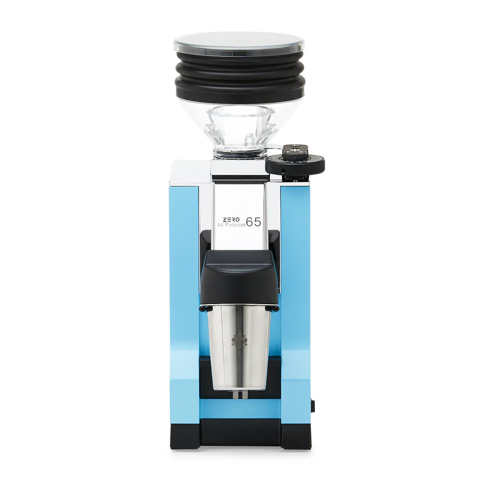 Eureka Mignon Zero 65 in teal finish showing color variation options.