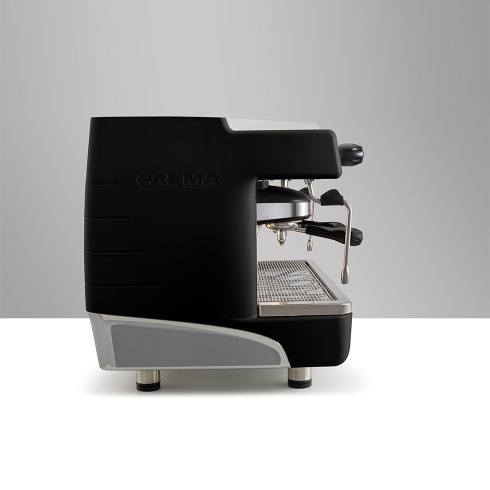 Faema E98 UP A/2 control panel with independent boiler controls and pressure gauges.
