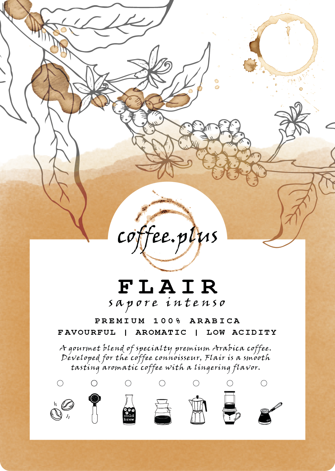 Flair coffee packaging detail showing premium coffee bean branding and origin information
