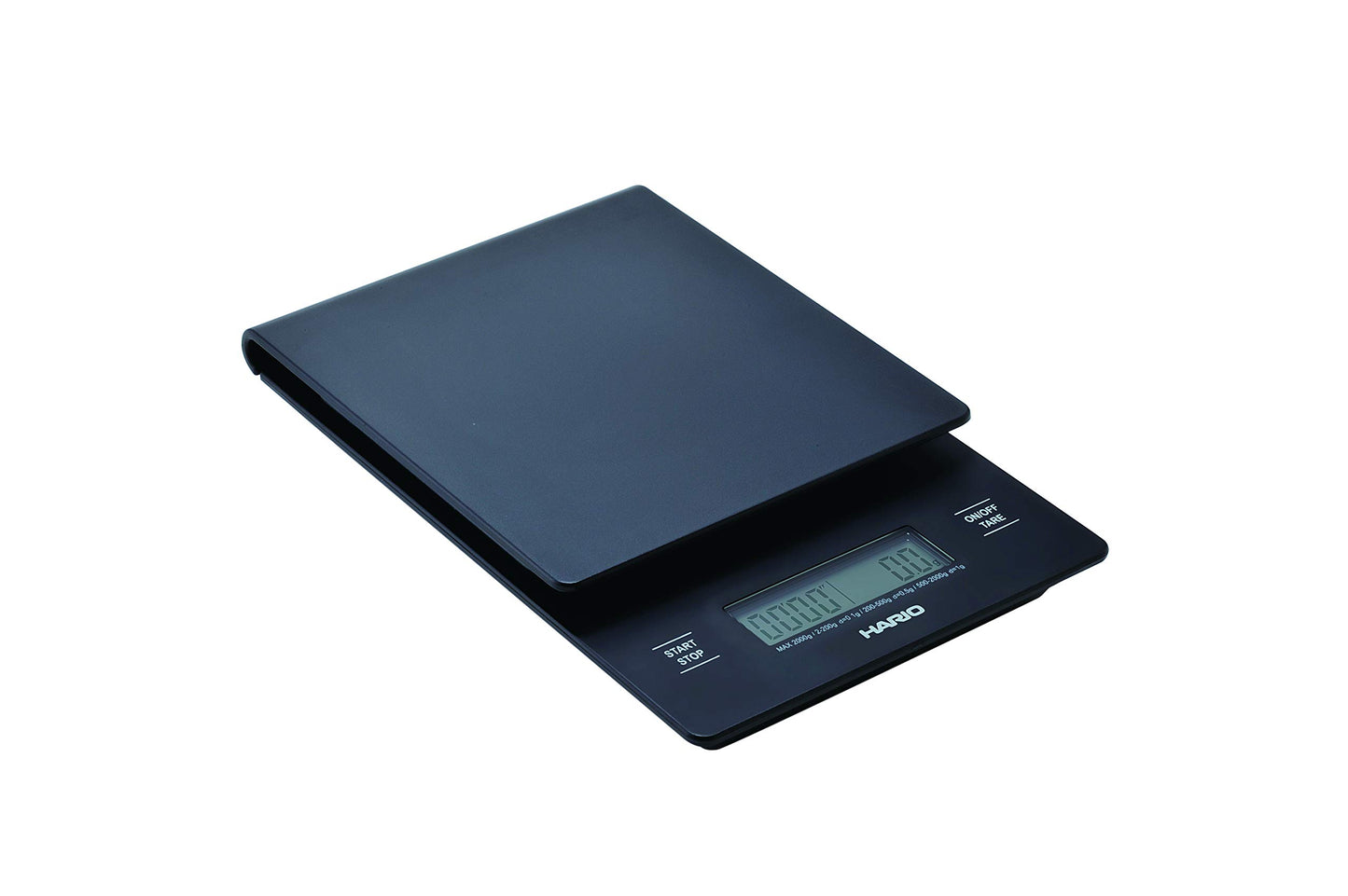 Hario V60 drip scale in black with digital display and timer function