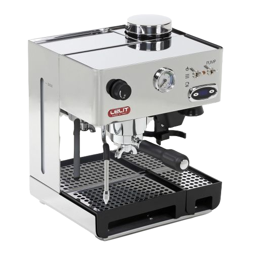 Side profile view of Lelit Anita espresso machine highlighting compact design and ergonomic controls