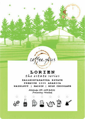 Close-up of Lorien coffee label showing origin information and tasting notes