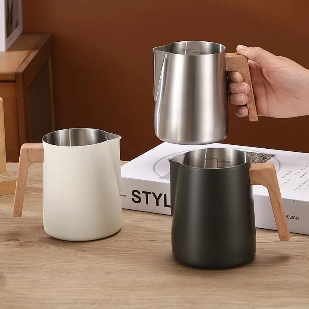 Espressa Milk Frothing Jug With Wood Handle