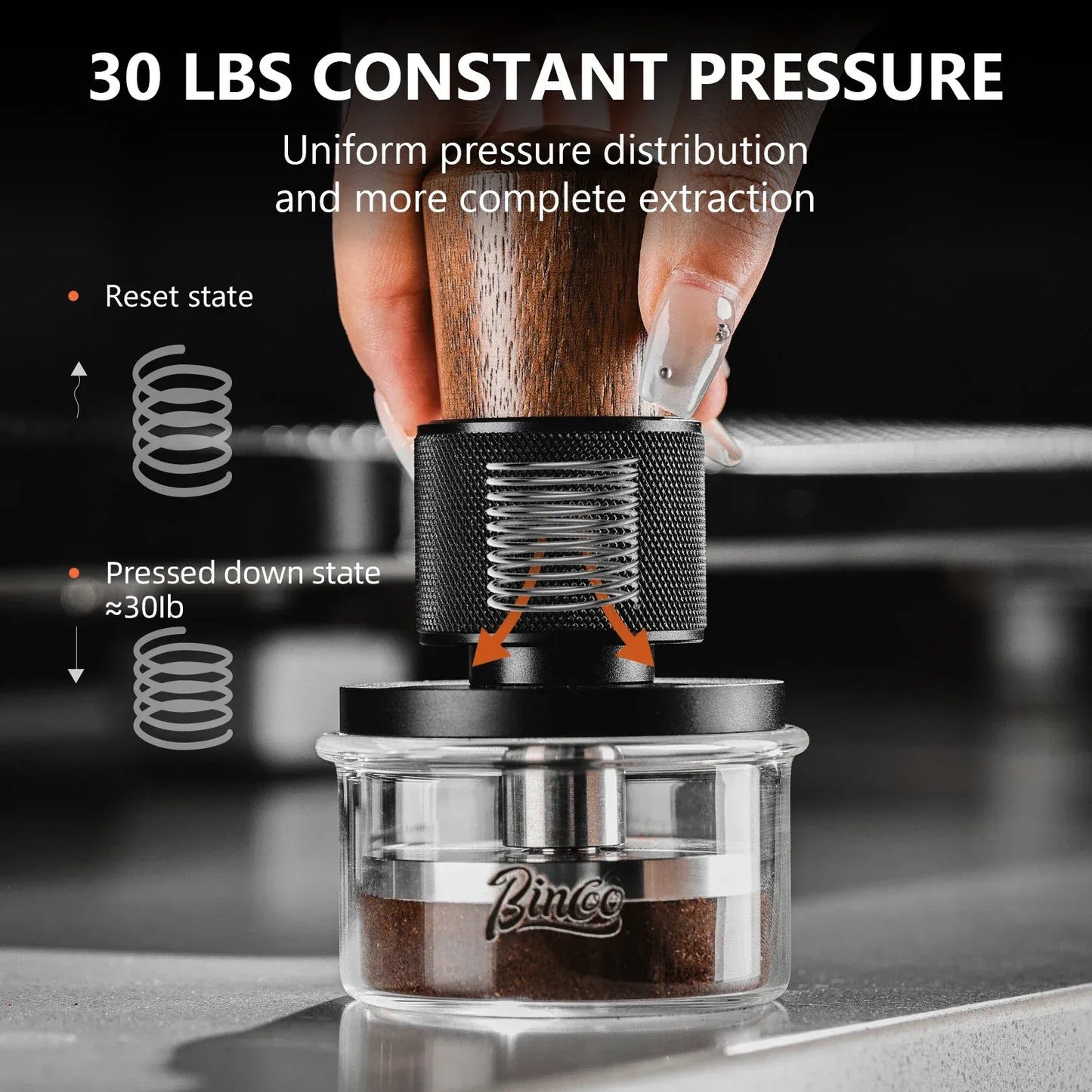 Bincoo 30-Pound Force Walnut Espresso Tamper
