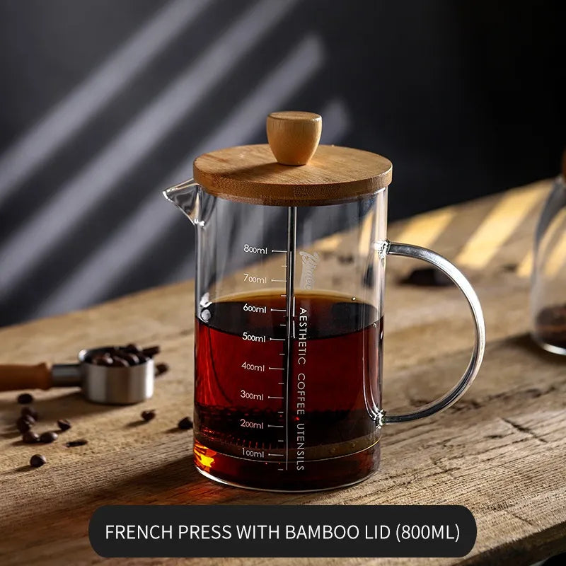 Bincoo Bamboo Lid Glass French Press