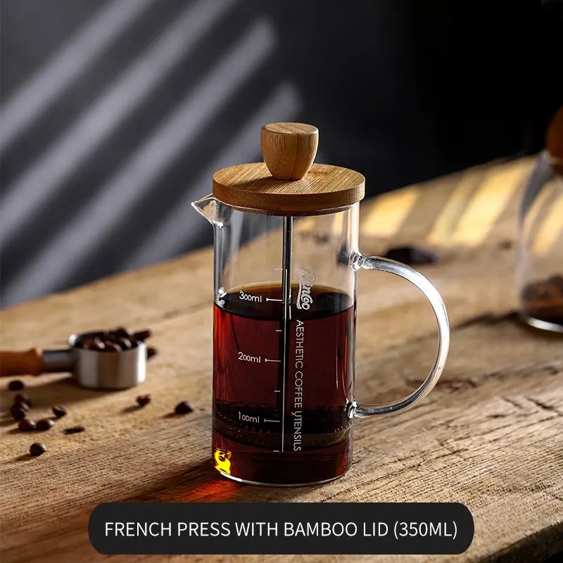 Bincoo Bamboo Lid Glass French Press
