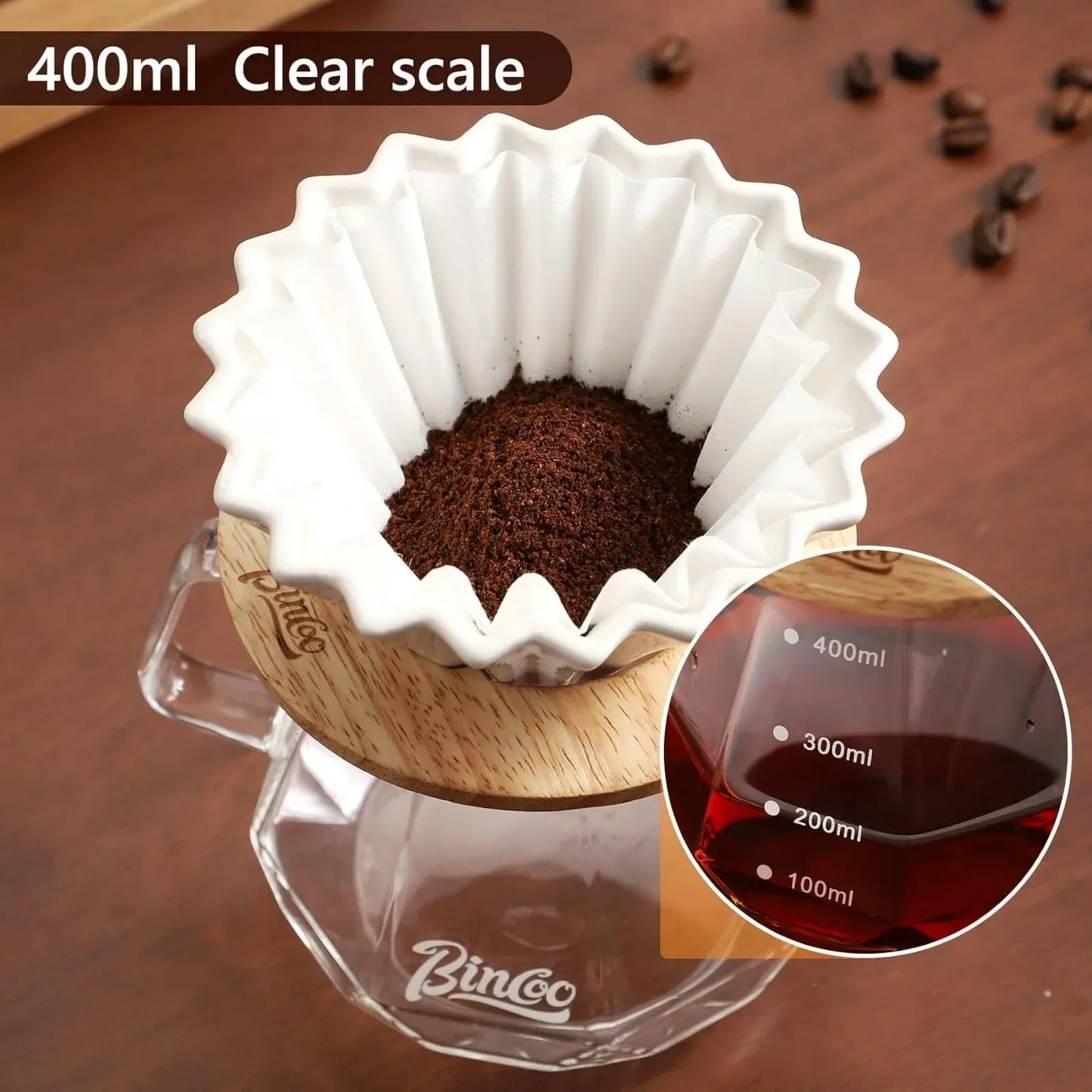 Bincoo Ceramic Coffee Dripper with Wood Stand Set