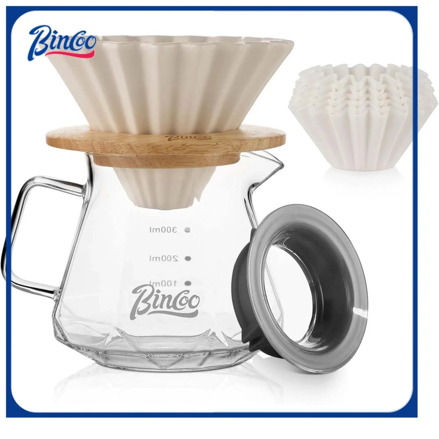 Bincoo Ceramic Coffee Dripper with Wood Stand Set