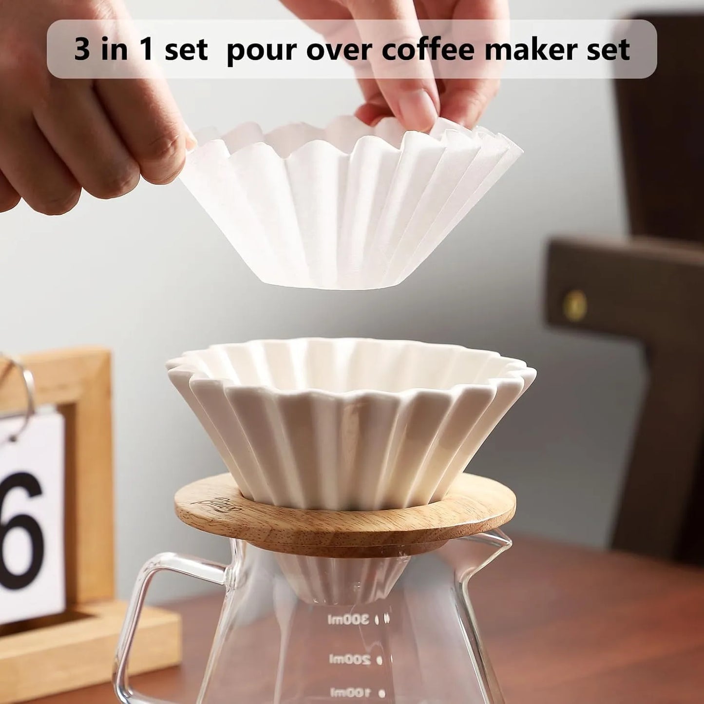 Bincoo Ceramic Coffee Dripper with Wood Stand Set