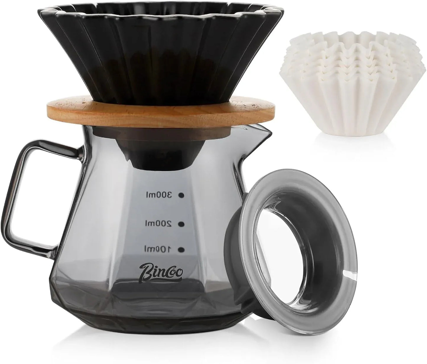 Bincoo Ceramic Coffee Dripper with Wood Stand Set