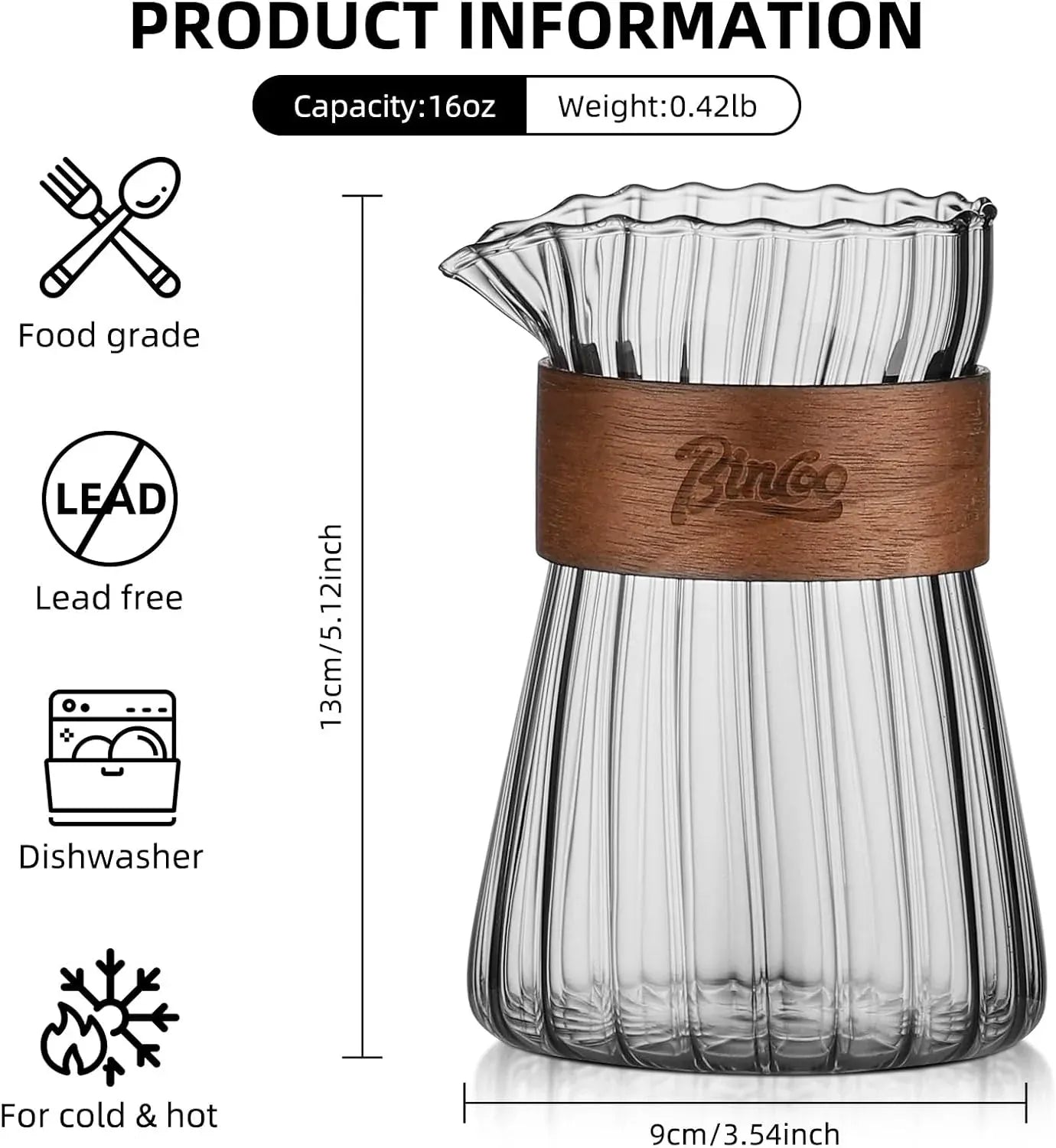 Bincoo Glass Coffee Carafe with Heat-Resistant Wood