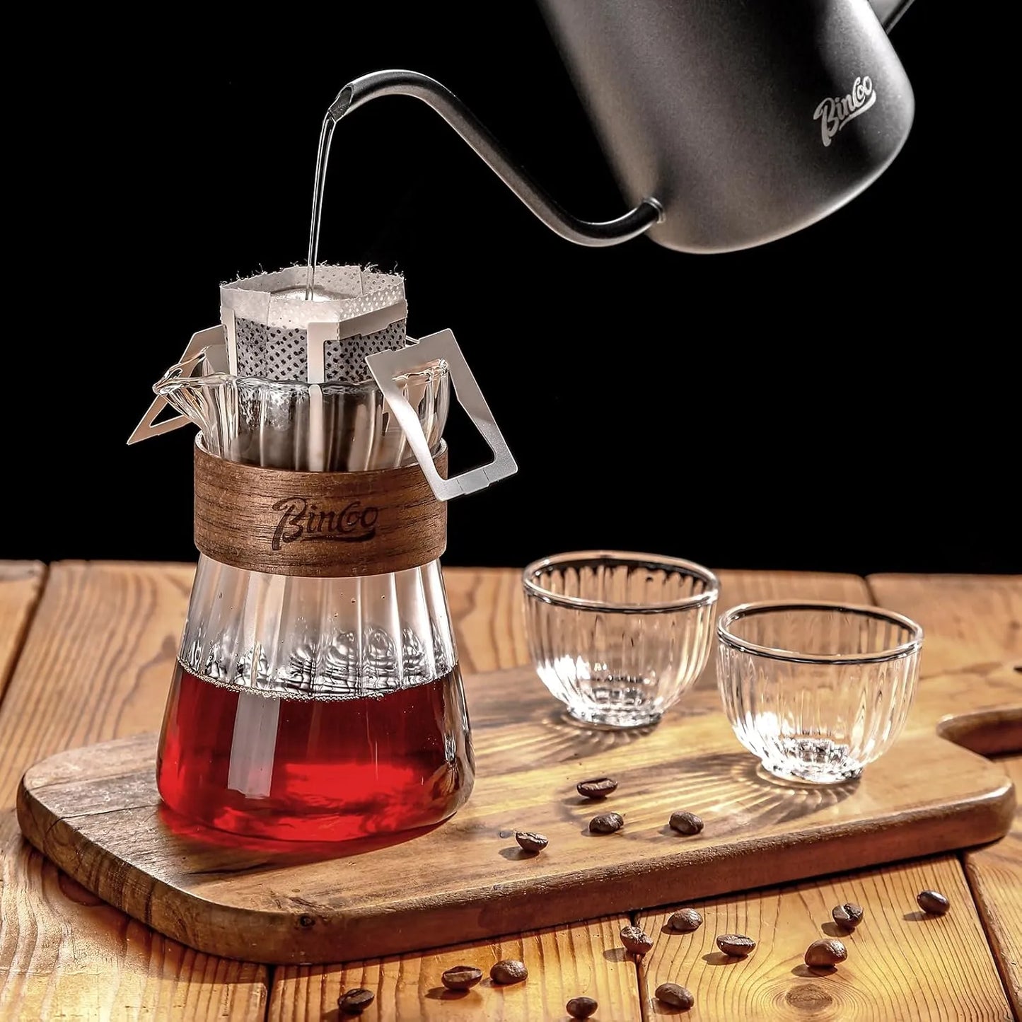 Bincoo Glass Coffee Carafe with Heat-Resistant Wood