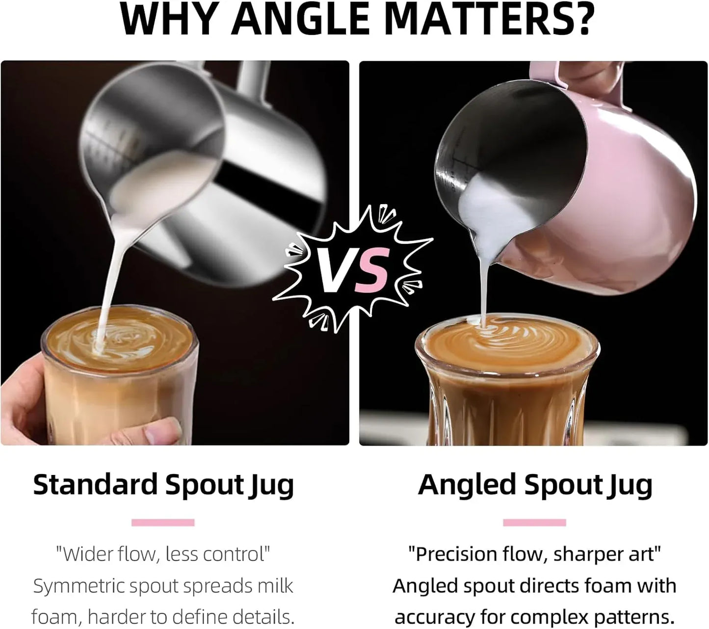 Bincoo Milk Frothing Pitcher with Sharp Spout & Angled Rim 420ml