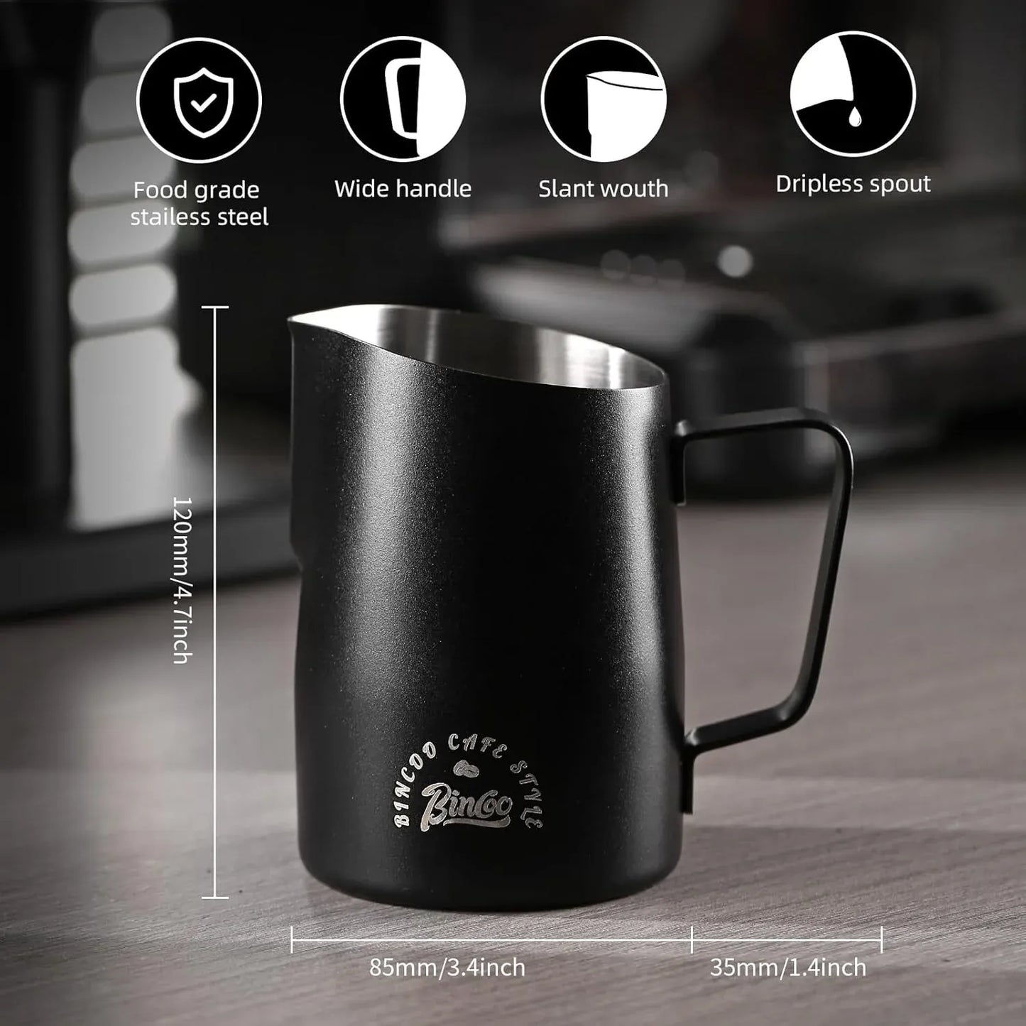 Bincoo Milk Frothing Pitcher with Sharp Spout & Angled Rim 520ml