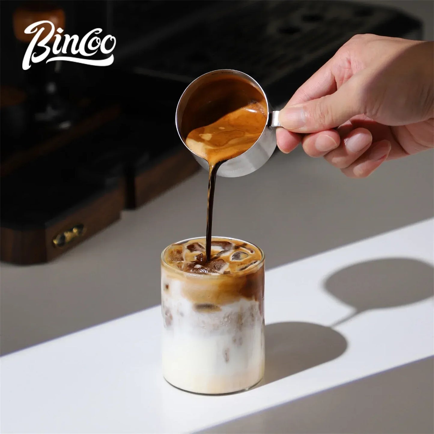 Bincoo Stainless Steel Espresso Measuring Cup With Wood Handle