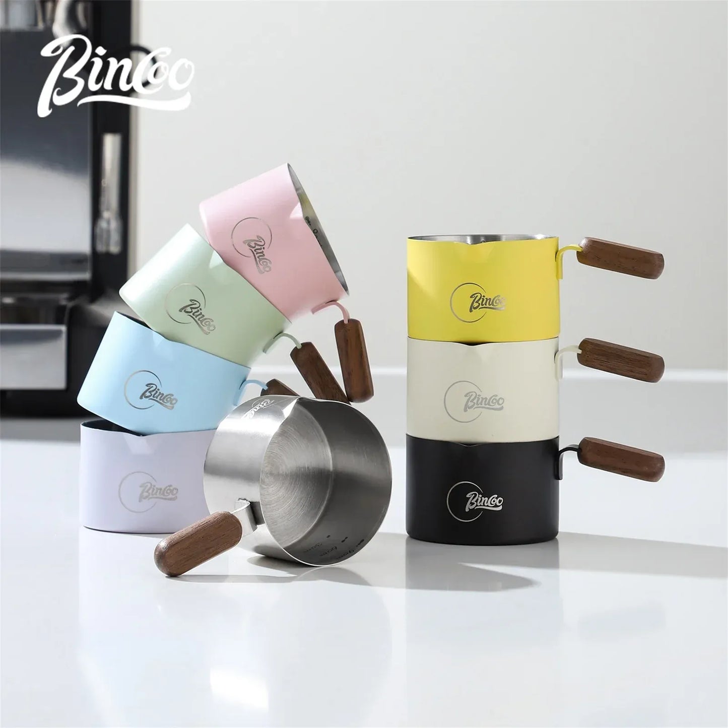 Bincoo Stainless Steel Espresso Measuring Cup With Wood Handle