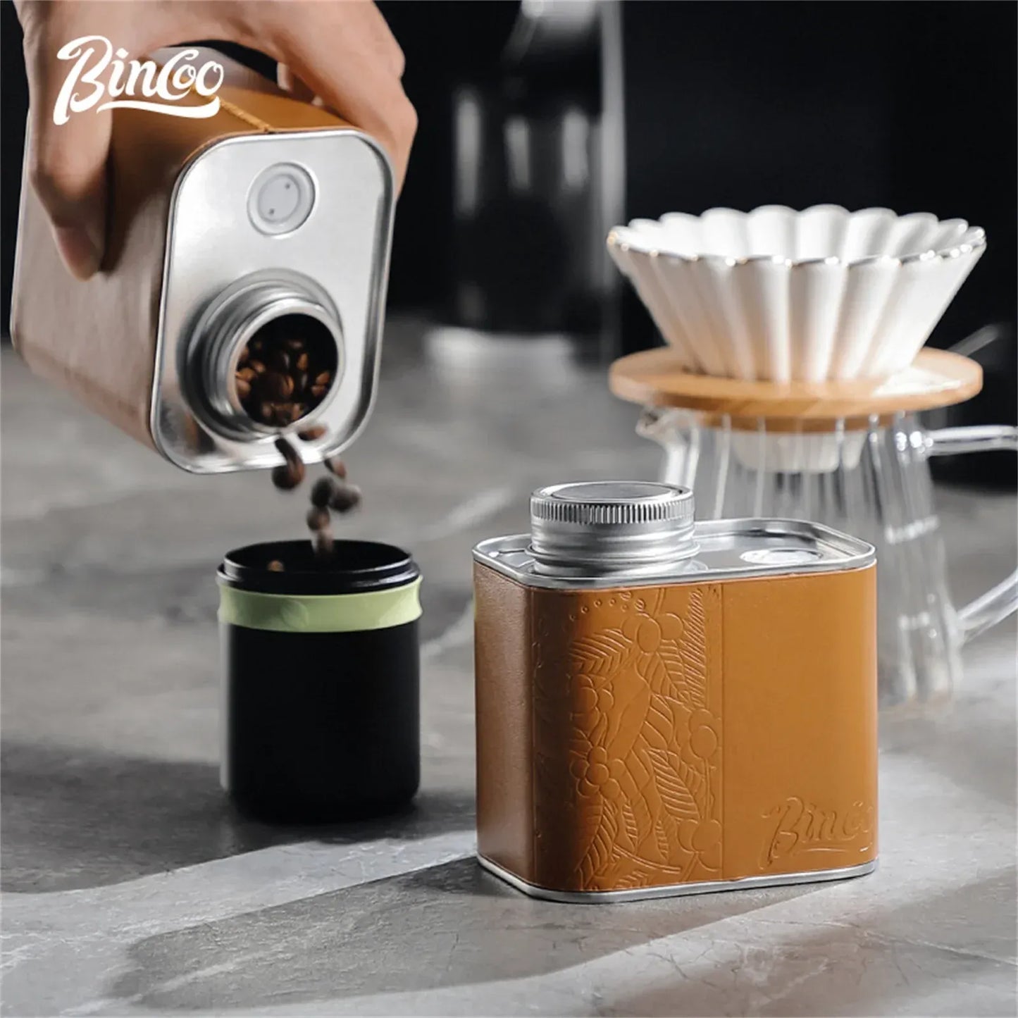 Bincoo Vacuum Coffee Container with One Way Valve (Brown)