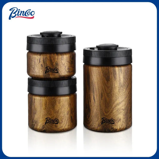 Bincoo Wood Finish Vacuum Coffee Container (With Date)