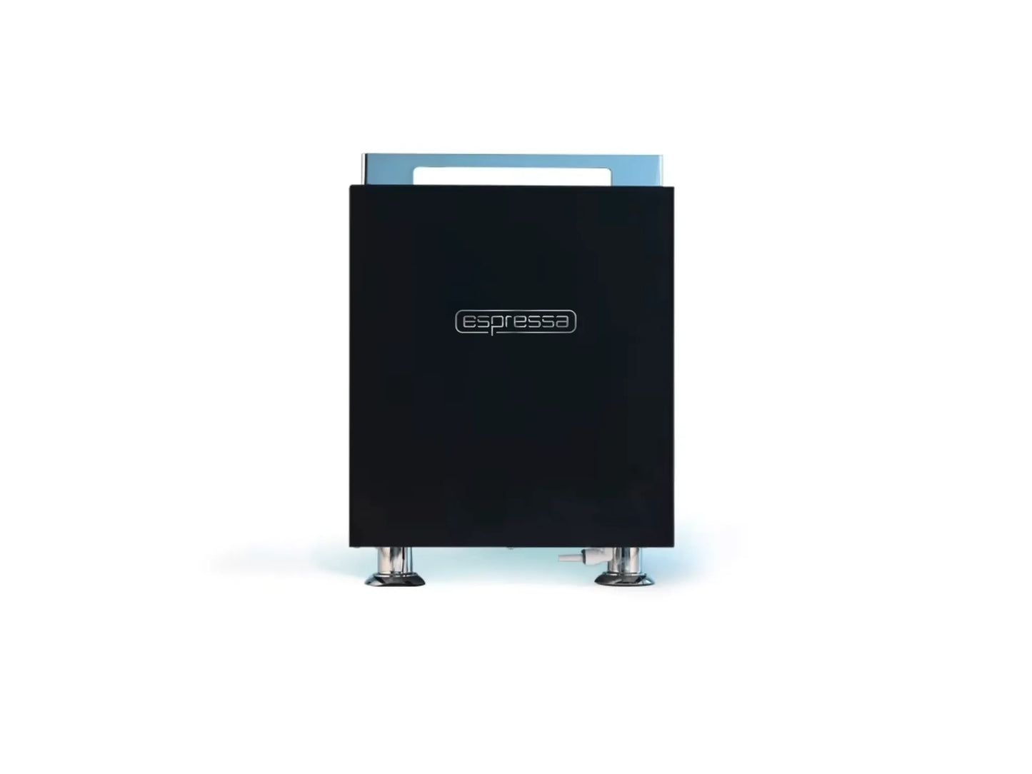 Black espresso machine with 'espresso' branding on a white background