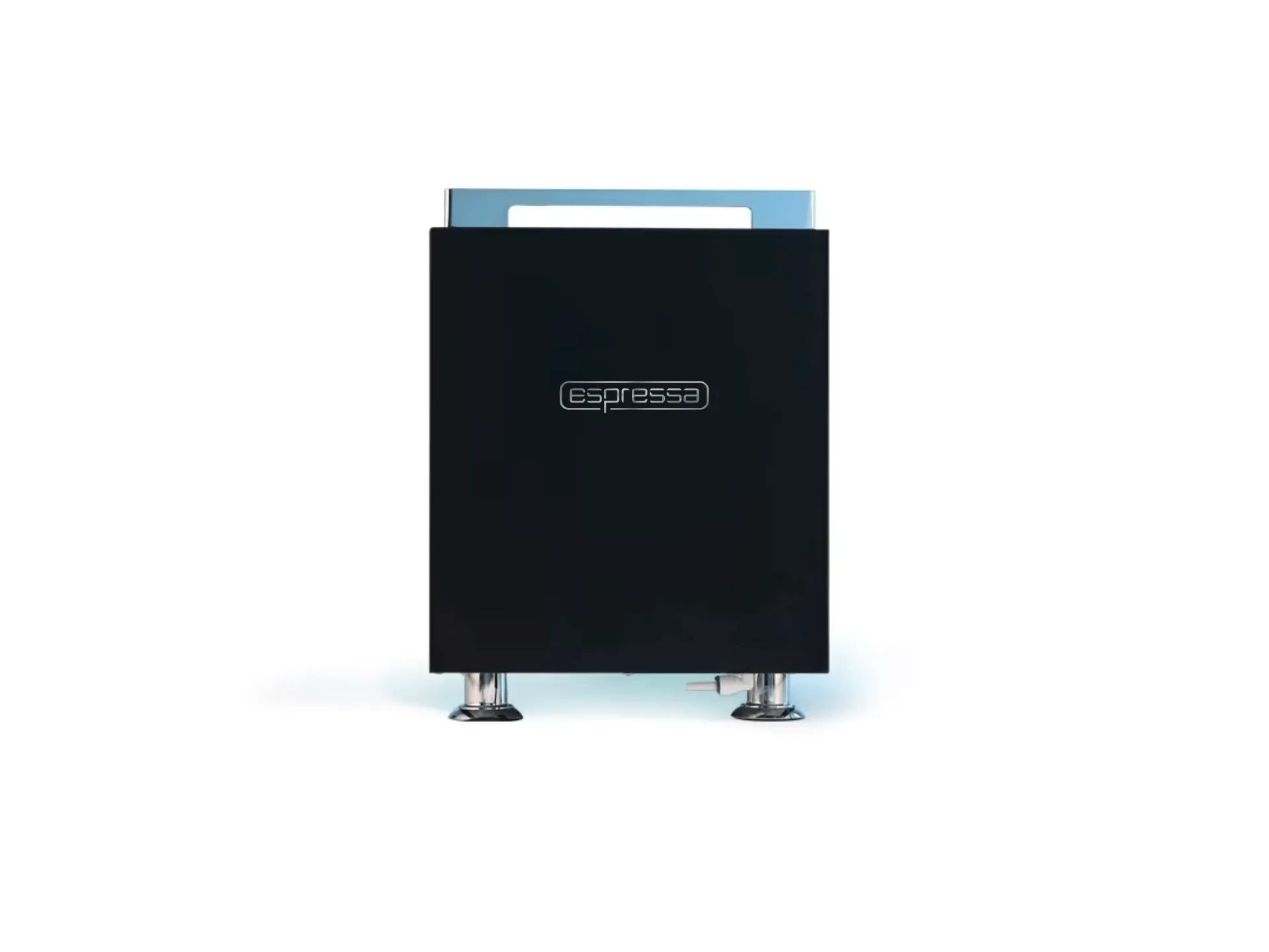 Black espresso machine with 'espresso' branding on a white background