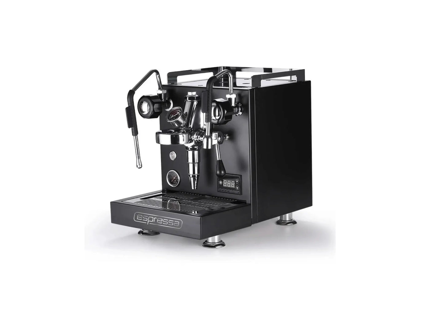 Black espresso machine on a white background