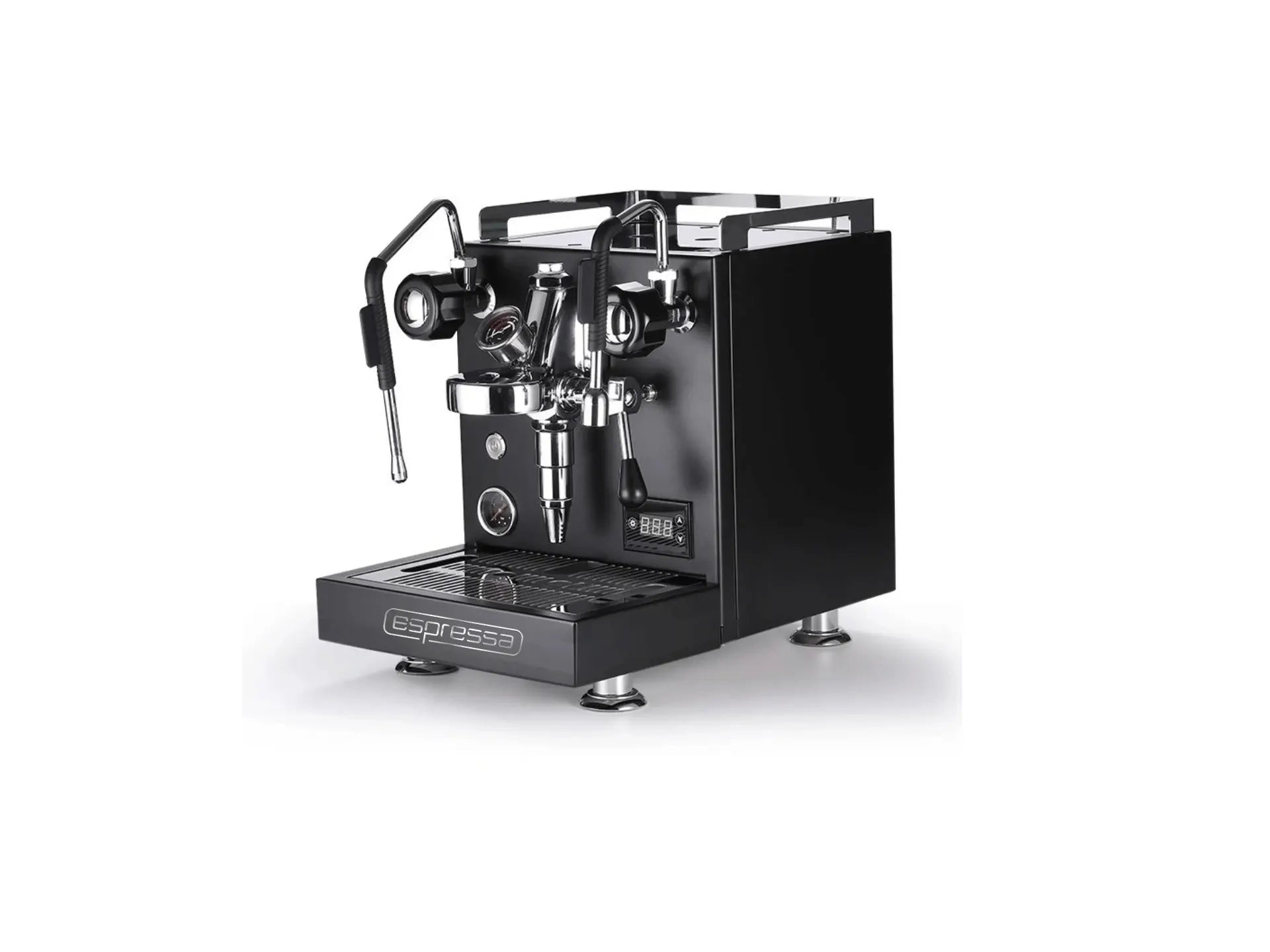 Black espresso machine on a white background