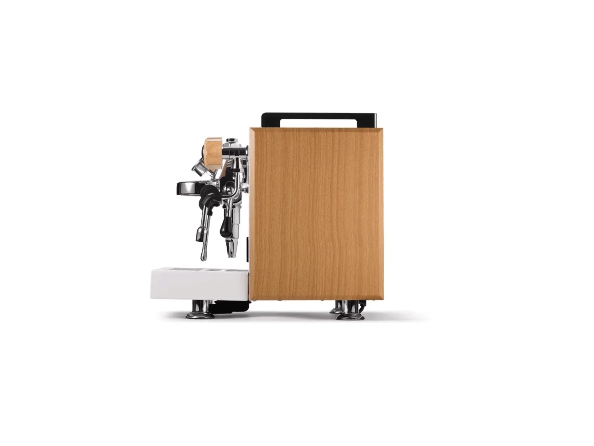 Coffee machine with wooden cabinet on a white background