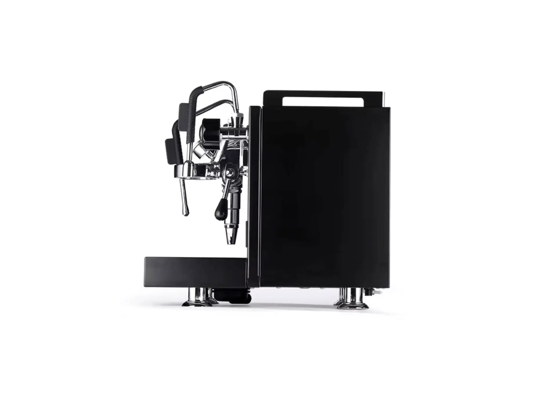 Black espresso machine on a white background