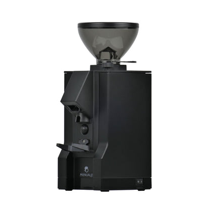 Eureka Mignon Manuale 15BL coffee grinder front view, Black finish with removable hopper.
