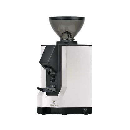 Eureka Mignon Manuale White 15BL coffee grinder front view, white finish with removable hopper.
