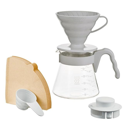 Hario V60 White Plastic Dripper Set with 600ml Server