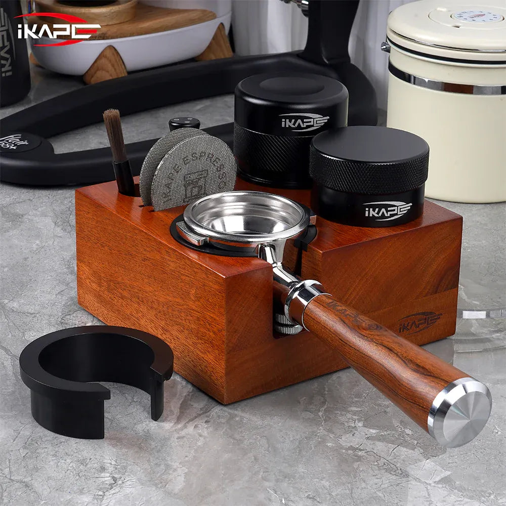 IKAPE 7 in 1 Wooden Coffee Tamping Station