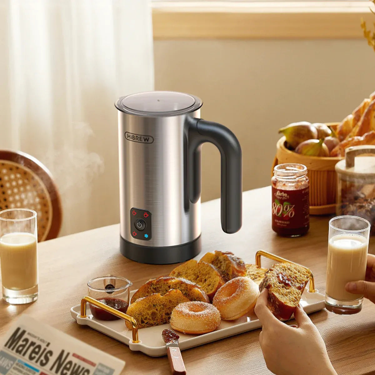 HiBREW M3A 4-in-1 Milk Frother | Hot & Cold Milk Warmer