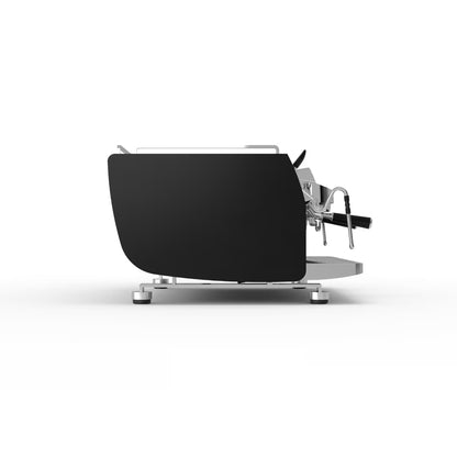 Side view of Black Eagle Maverick in black finish showing group head and steam wand
