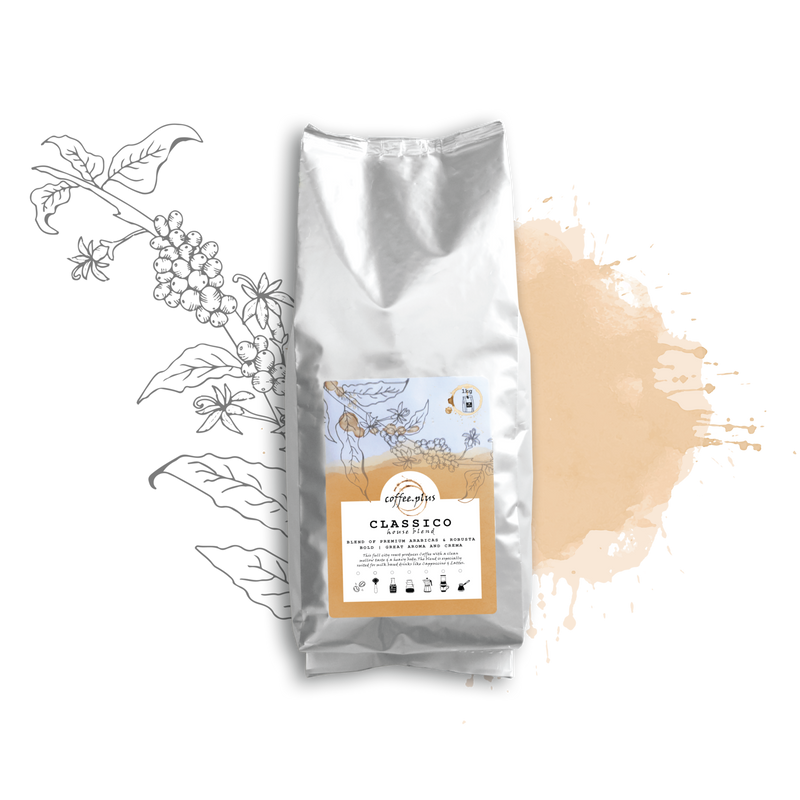 Classico coffee bag with elegant silver packaging and premium classic blend branding
