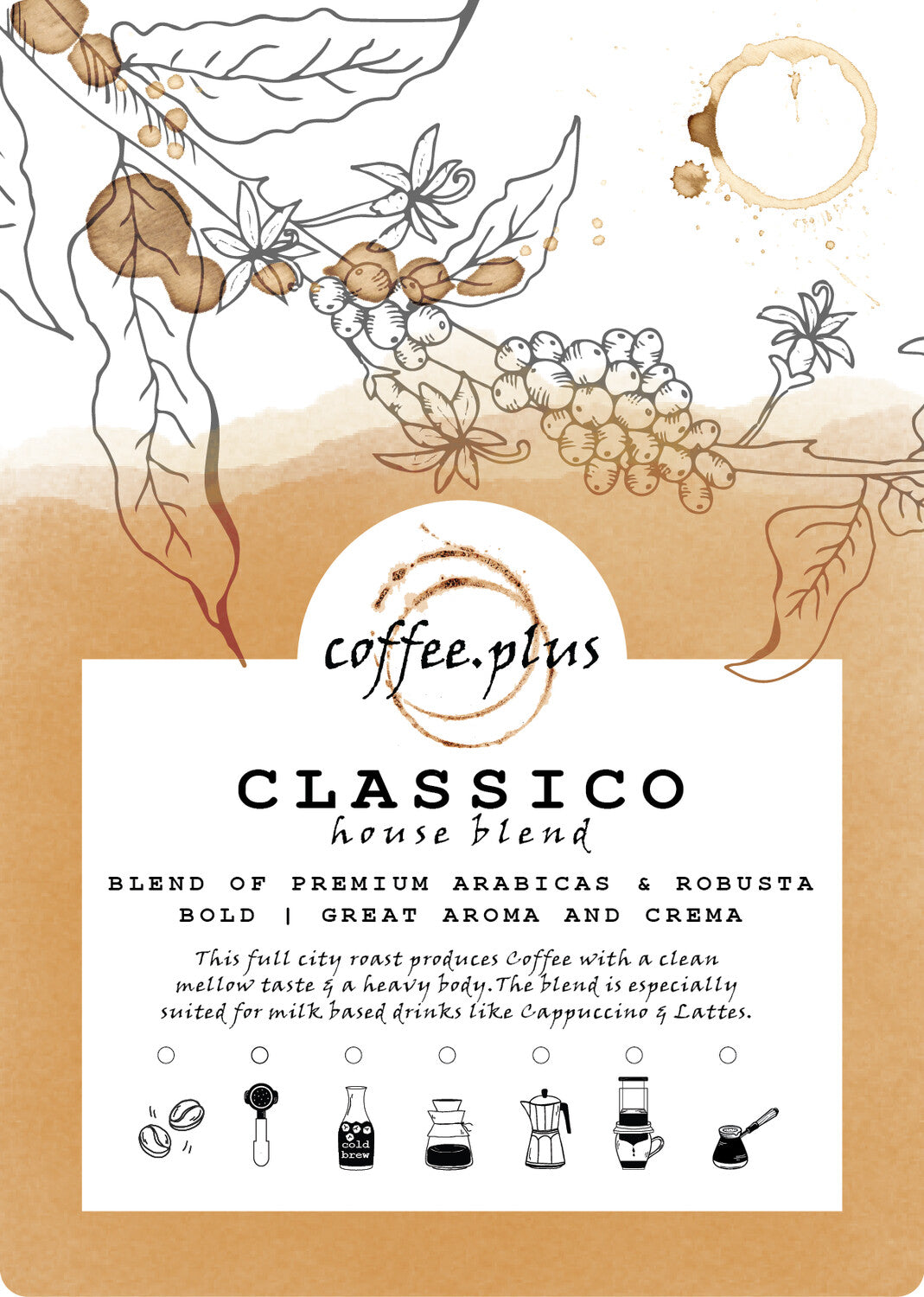 Close-up of Classico coffee label showing classic blend details and tasting notes
