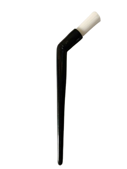 Angled black cleaning brush for espresso machines with white nylon tip