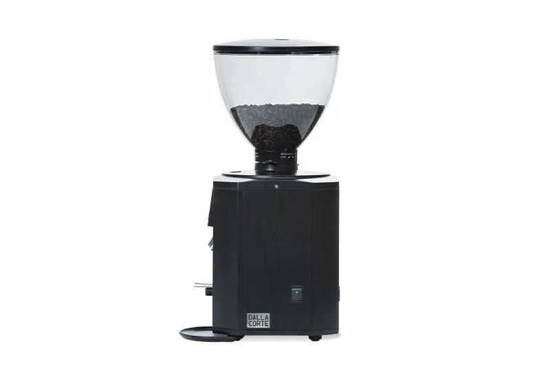 Front profile of Dalla Corte DC One grinder highlighting the digital controls and professional build