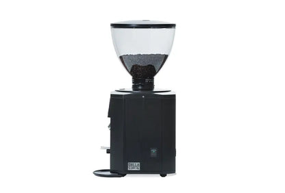 Front profile of Dalla Corte DC One grinder highlighting the digital controls and professional build