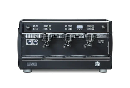 Another black Dalla Corte EVO 2 model with detailed control panel and steam wand