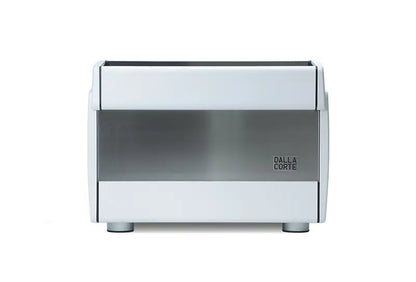 Top view of Dalla Corte EVO 2 showcasing cup warming tray and group heads