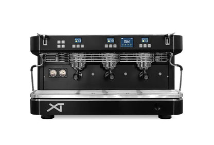 Updated white Dalla Corte XT Barista with three-group heads and blue digital interface
