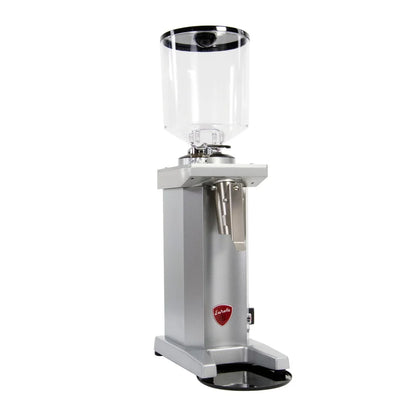 Close-up of Eureka Drogheria MCD4 grinder adjustment mechanism and bag clip system.
